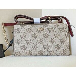 New DKNY Boxed Bryant Logo Crossbody Khaki / Aged Wine